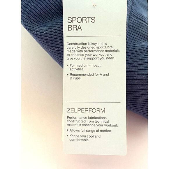 ZELLA Nordstrom Sz XL Live In Blue Rib Sports Bra Square Neck V-Back NEW - Picture 3 of 5